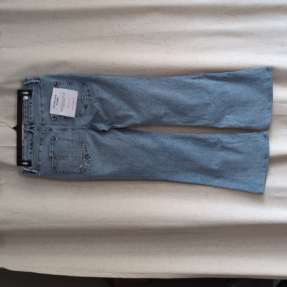 Good American Good Legs Flare Split Pocket Light Wash Jeans Size 30 Indigo NWT - Picture 4 of 8